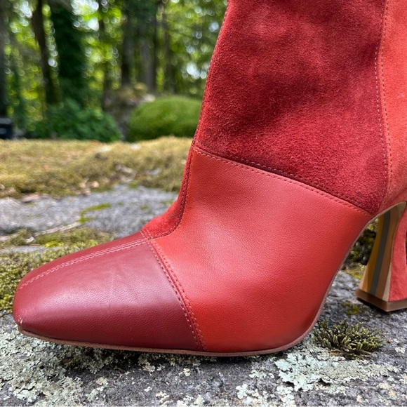 Sam Edelman Olina Cinnamon Spice Red Suede & Leather Patchwork Ankle Boots Sz 9 - Picture 3 of 16